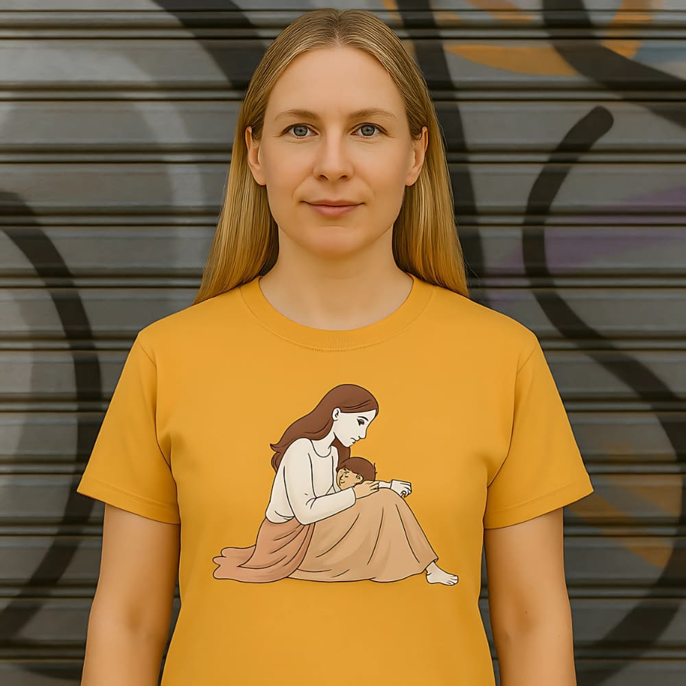 Peaceful Mom and Child Coffee T-Shirt – Garment-Dyed Cotton Comfort