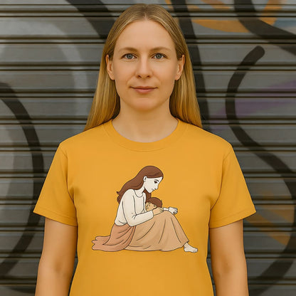 Peaceful Mom and Child Coffee T-Shirt – Garment-Dyed Cotton Comfort