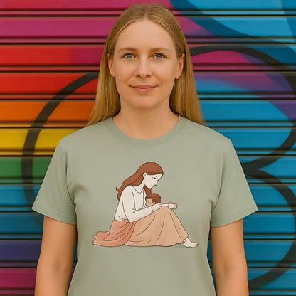 Peaceful Mom and Child Coffee T-Shirt – Garment-Dyed Cotton Comfort