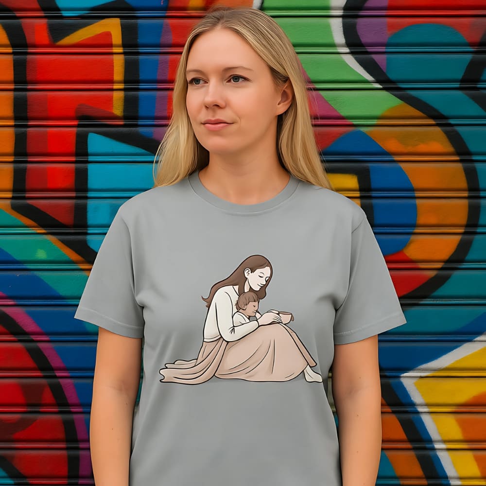 Peaceful Mom and Child Coffee T-Shirt – Garment-Dyed Cotton Comfort