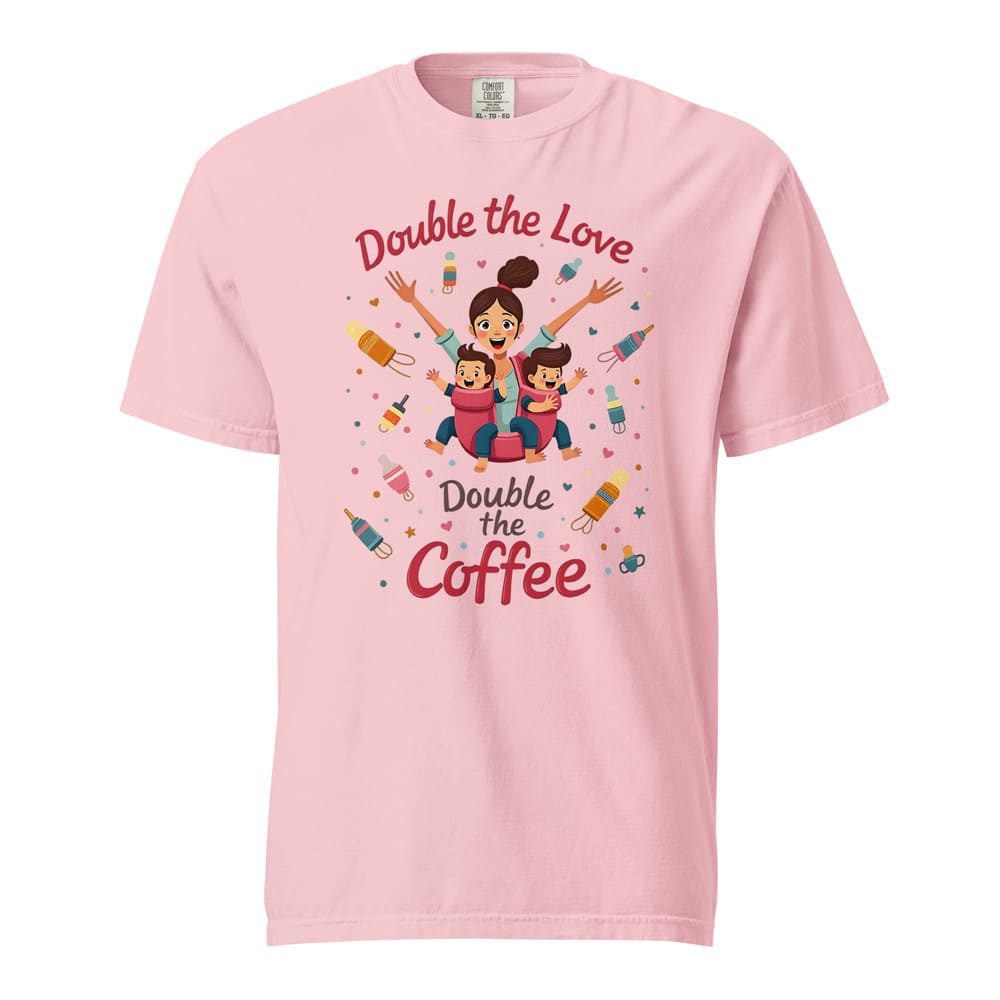 Twin Mom T-Shirt – Double the Love Double the Coffee – Heavy Cotton Tee