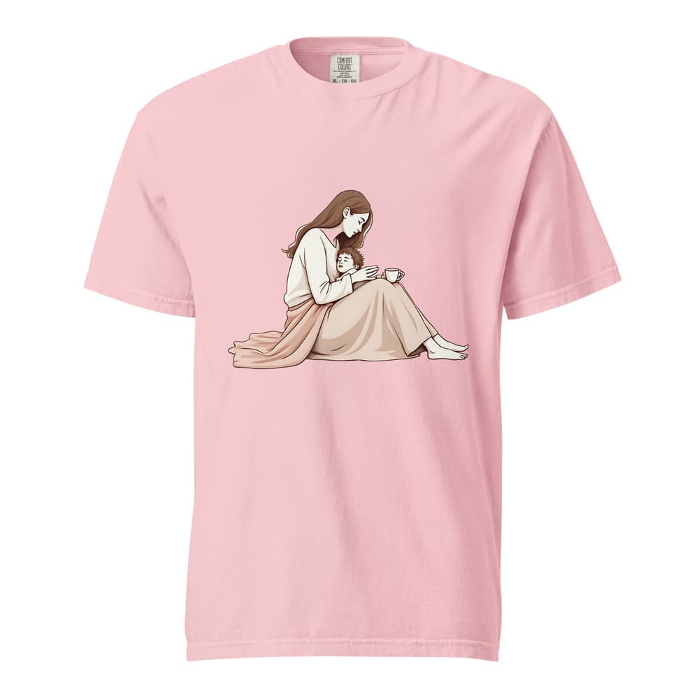 Peaceful Mom and Child Coffee T-Shirt – Garment-Dyed Cotton Comfort