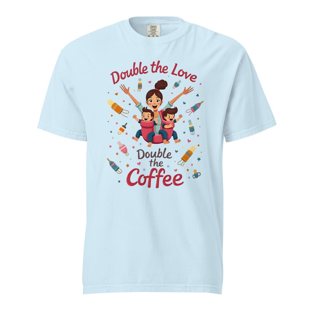 Twin Mom T-Shirt – Double the Love Double the Coffee – Heavy Cotton Tee