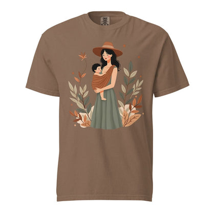 Botanical Babywearing Mom T-Shirt – Earth Tone Heavyweight Cotton Tee