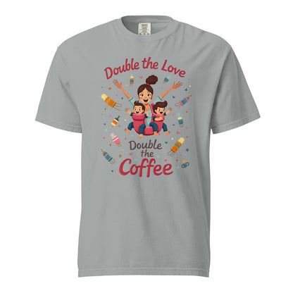Twin Mom T-Shirt – Double the Love Double the Coffee – Heavy Cotton Tee