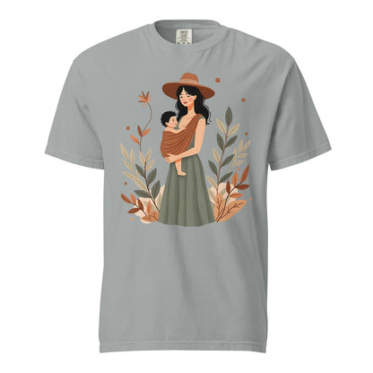 Botanical Babywearing Mom T-Shirt – Earth Tone Heavyweight Cotton Tee