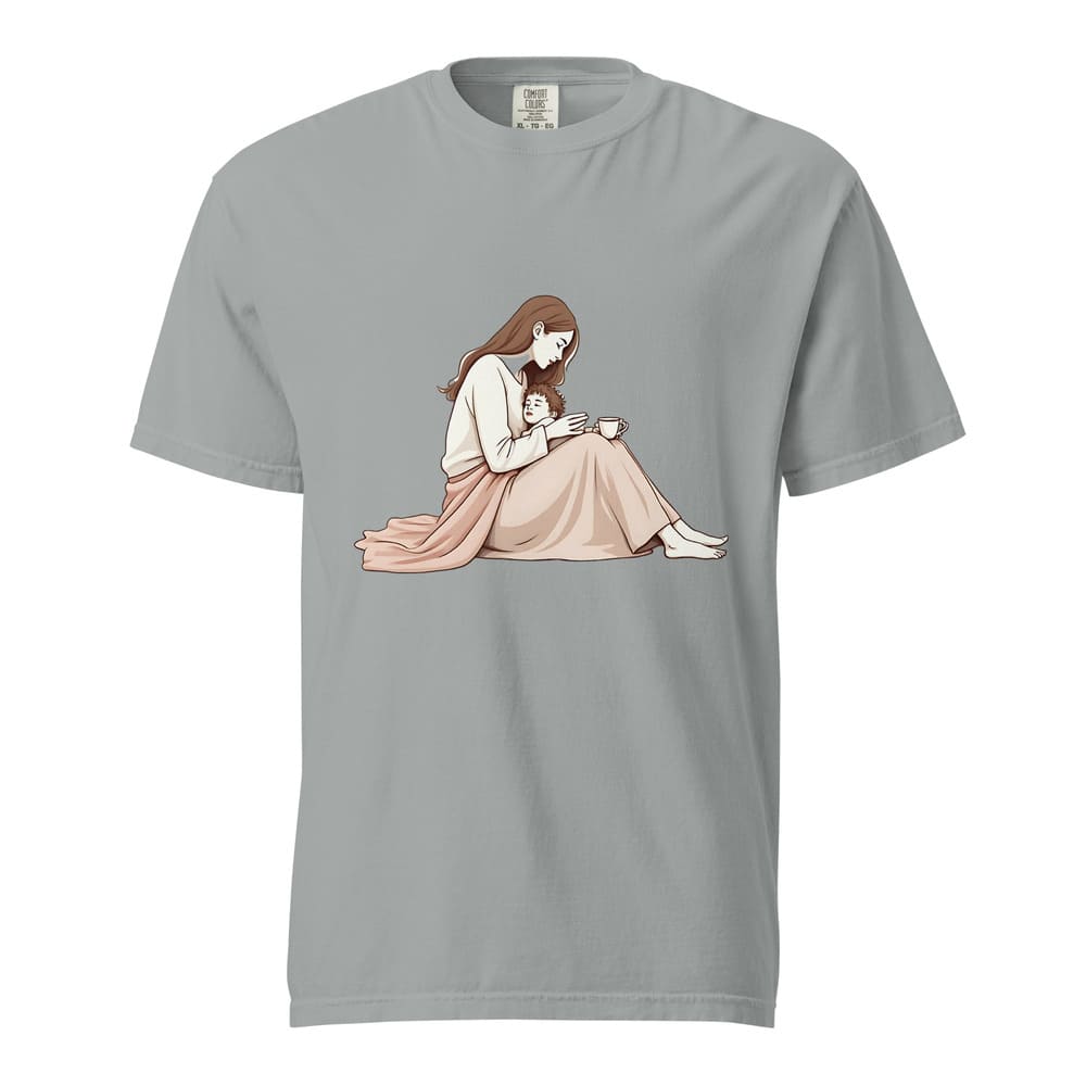 Peaceful Mom and Child Coffee T-Shirt – Garment-Dyed Cotton Comfort