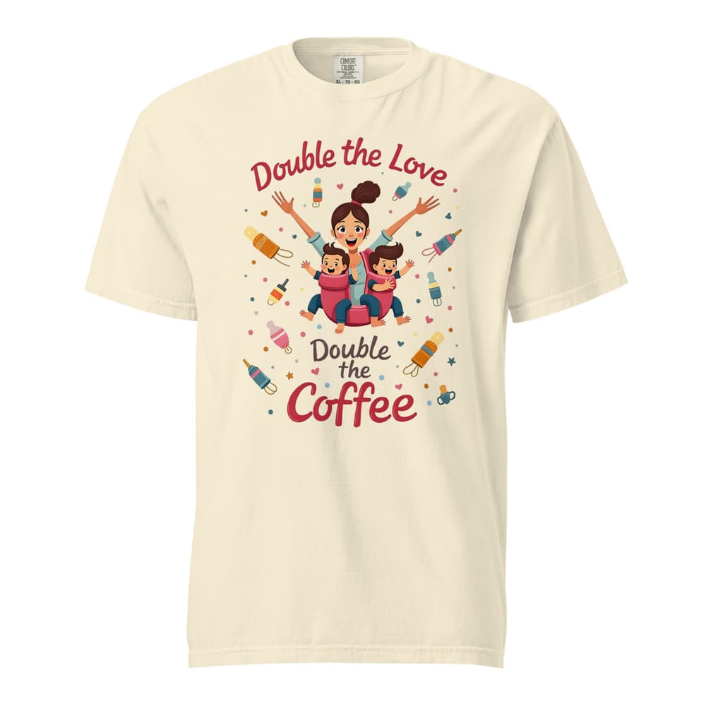 Twin Mom T-Shirt – Double the Love Double the Coffee – Heavy Cotton Tee