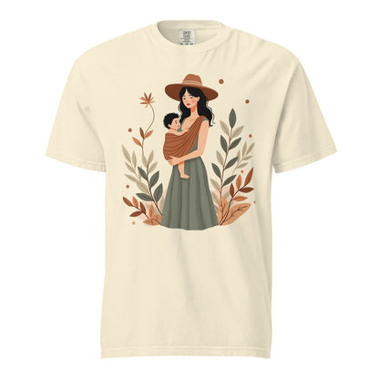 Botanical Babywearing Mom T-Shirt – Earth Tone Heavyweight Cotton Tee