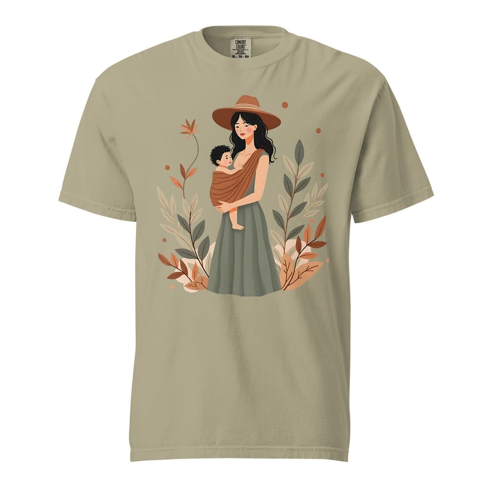 Botanical Babywearing Mom T-Shirt – Earth Tone Heavyweight Cotton Tee