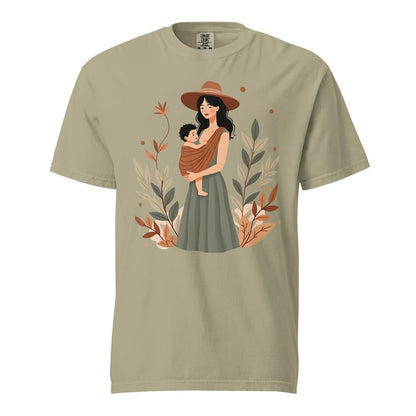 Botanical Babywearing Mom T-Shirt – Earth Tone Heavyweight Cotton Tee