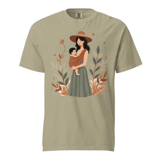 Botanical Babywearing Mom T-Shirt – Earth Tone Heavyweight Cotton Tee