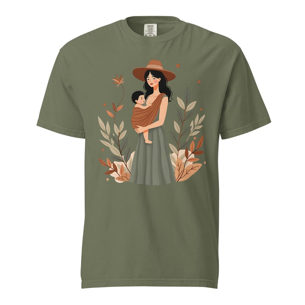 Botanical Babywearing Mom T-Shirt – Earth Tone Heavyweight Cotton Tee
