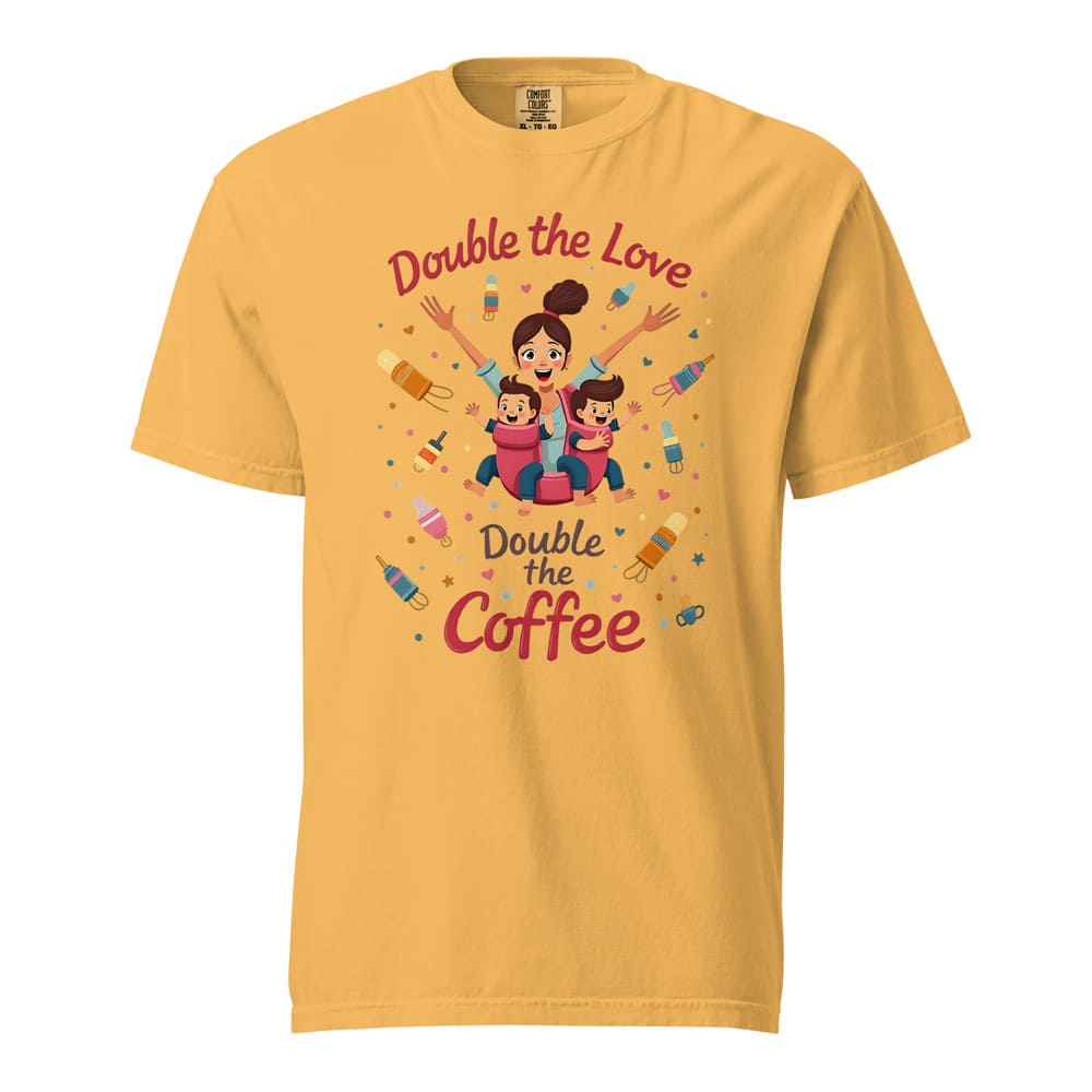 Twin Mom T-Shirt – Double the Love Double the Coffee – Heavy Cotton Tee