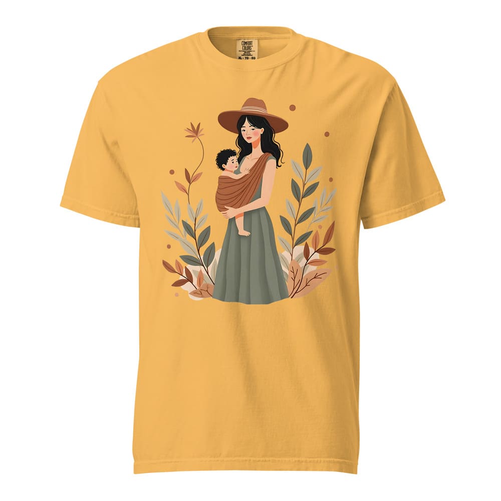 Botanical Babywearing Mom T-Shirt – Earth Tone Heavyweight Cotton Tee