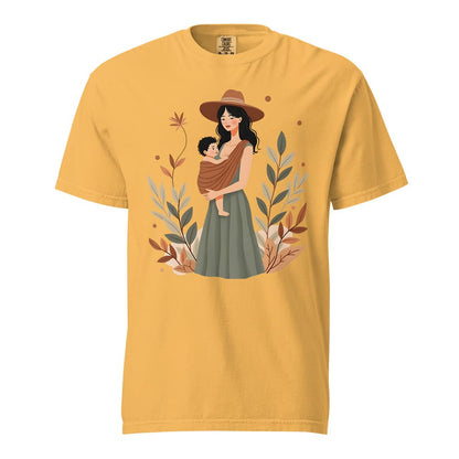 Botanical Babywearing Mom T-Shirt – Earth Tone Heavyweight Cotton Tee