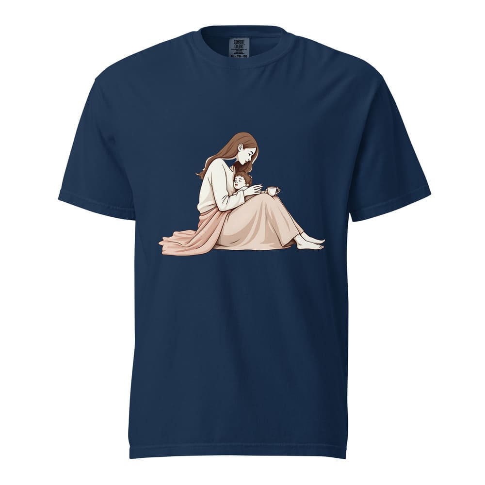Peaceful Mom and Child Coffee T-Shirt – Garment-Dyed Cotton Comfort