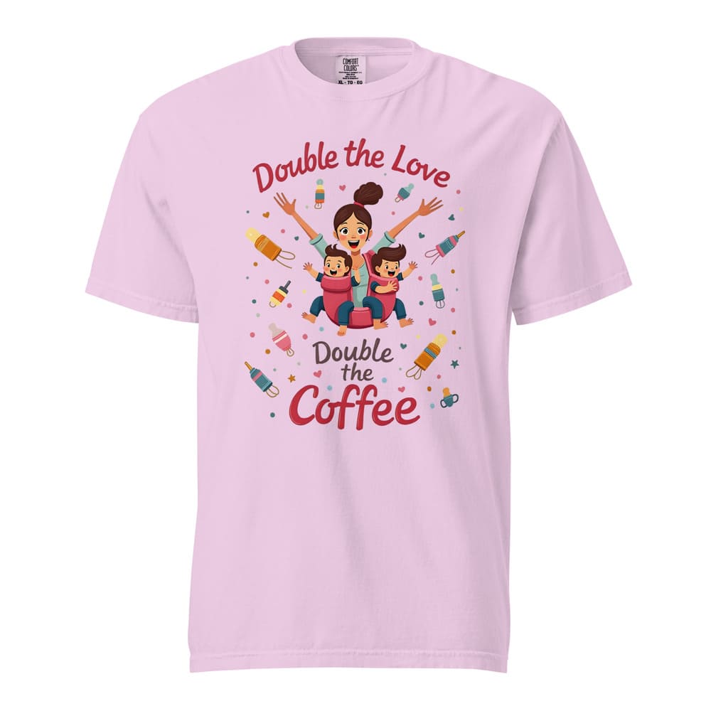 Twin Mom T-Shirt – Double the Love Double the Coffee – Heavy Cotton Tee