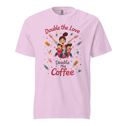 Twin Mom T-Shirt – Double the Love Double the Coffee – Heavy Cotton Tee