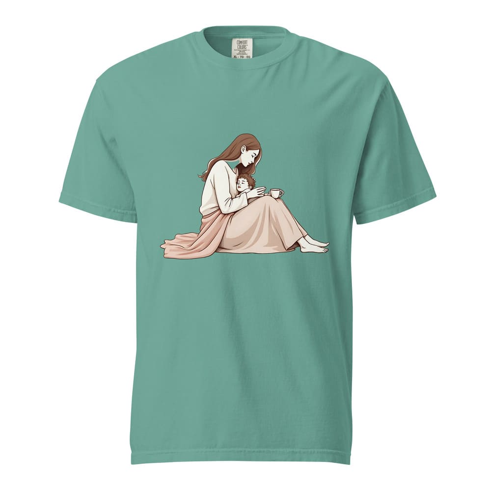 Peaceful Mom and Child Coffee T-Shirt – Garment-Dyed Cotton Comfort