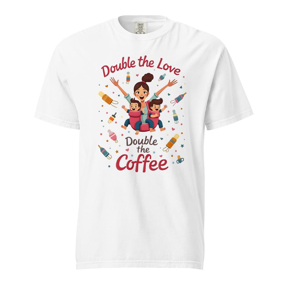 Twin Mom T-Shirt – Double the Love Double the Coffee – Heavy Cotton Tee