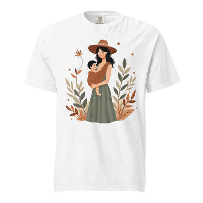 Botanical Babywearing Mom T-Shirt – Earth Tone Heavyweight Cotton Tee