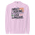 Sweatshirt design with text “Multitasking Is My Love Language” in colorful pastel blocks and checkboxes, printed on vintage-style cotton fleece.