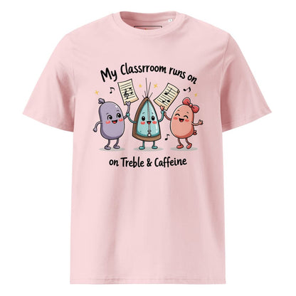My Classroom Runs on Treble & Caffeine – Funny Music Teacher Gift – Cute Coffee & Music Cartoon Design – Eco-Friendly Shirt