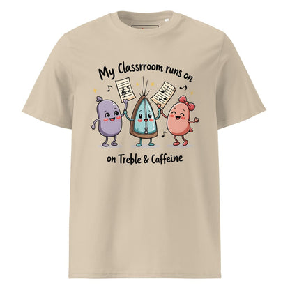 My Classroom Runs on Treble & Caffeine – Funny Music Teacher Gift – Cute Coffee & Music Cartoon Design – Eco-Friendly Shirt