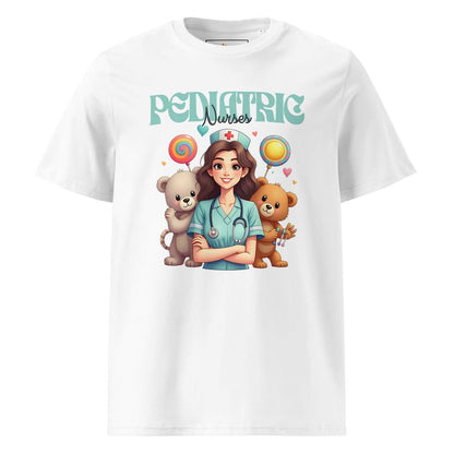 Pediatric Nurse T-Shirt – Cute Bear & Candy Nurse Design – Organic Cotton Tee
