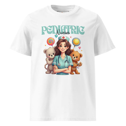Pediatric Nurse T-Shirt – Cute Bear & Candy Nurse Design – Organic Cotton Tee