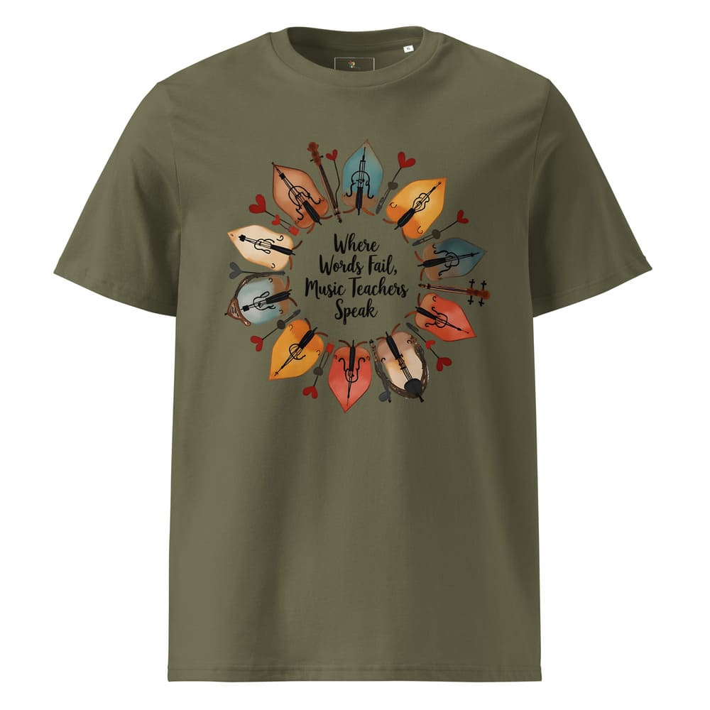 String Instrument Wreath Shirt – Eco-Friendly Music Lover Gift – Violin, Cello, Double Bass Leaf Design – Organic Cotton Apparel
