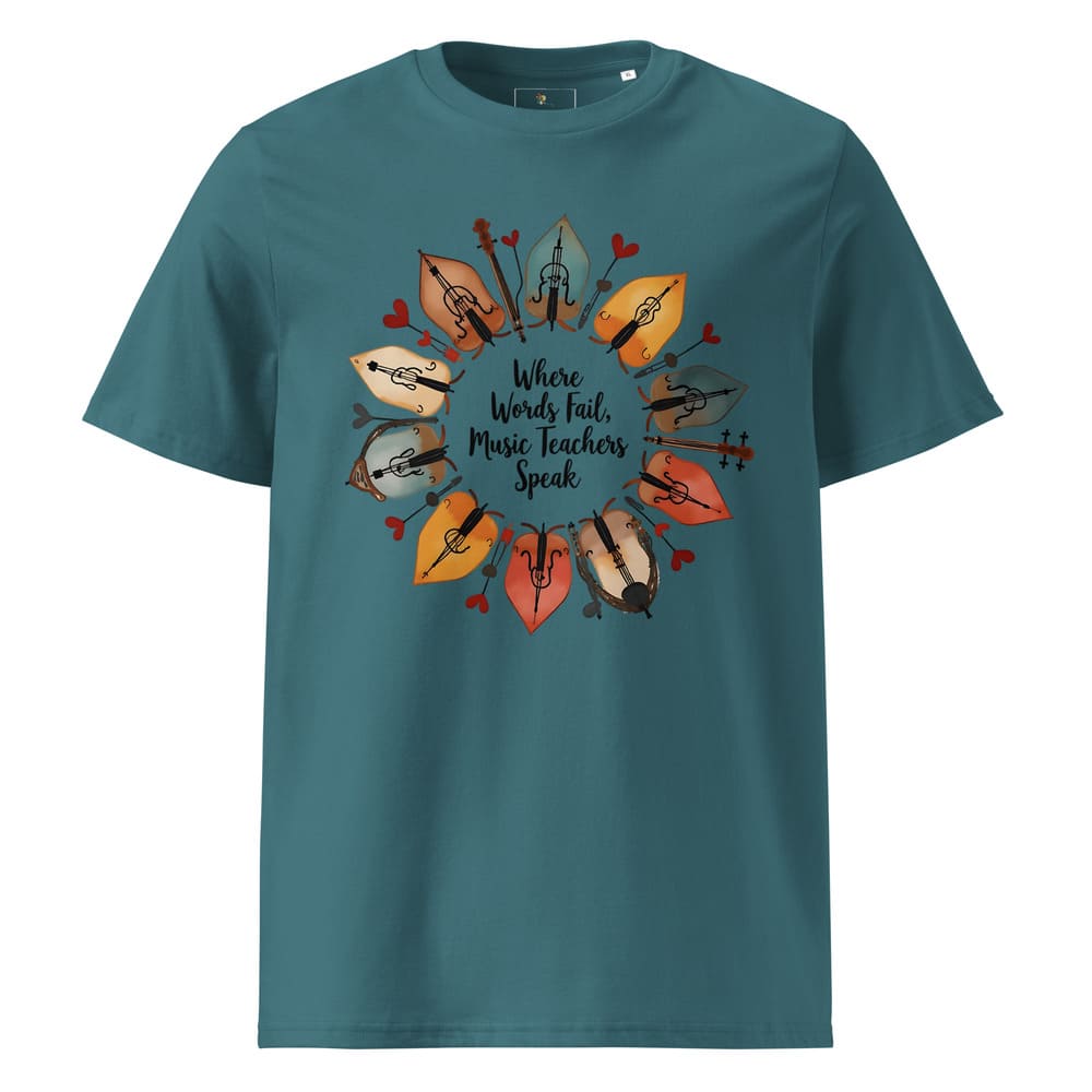 String Instrument Wreath Shirt – Eco-Friendly Music Lover Gift – Violin, Cello, Double Bass Leaf Design – Organic Cotton Apparel